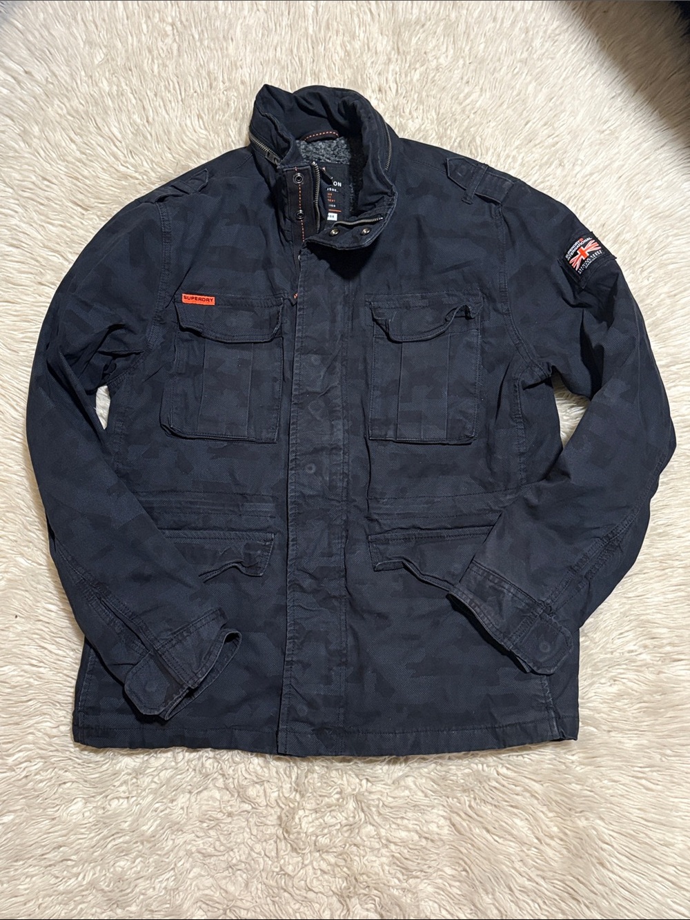 Superdry Black Military Field Jacket with Union Jack Patch